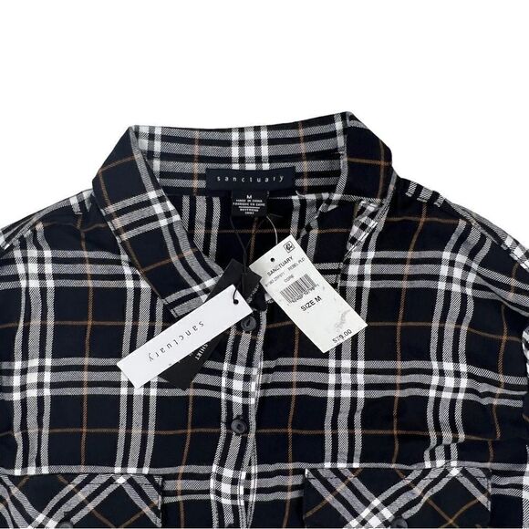 New Sanctuary Men Black Plaid Shirt Casual Classic Long Sleeve Button Down US M - Picture 3 of 13